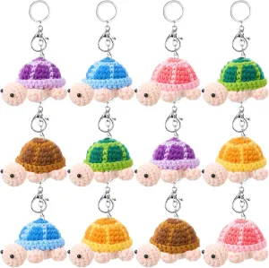 12 Pcs Funny Crochet Turtle Doll Bulks with Keychain Handmade Emotional Sustenance Knitting Turtle Mini Positive Cute Crochet Animal Handwoven Ornaments for Car Home Office