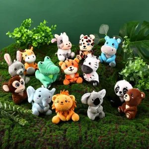 14 Pcs Mini Safari Stuffed Animals Bulk, 4 Inch Jungle Safari Party Favors Plush Toys with Keychain for Kids Birthday Gifts, Zoo Animal-Themed Decor, Baby Showers, or Classroom Rewards