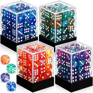 144 Pieces 12mm 6 Sided Mini Dice Set for School Classroom Table Games D6 Game Standard Dice with Portable Plastic Box for Bunco or Teaching Math Learning (Luminary Color)