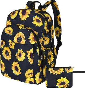 15.6 Inch Laptop Backpack for Men, College Bookbag, Sunflower Backpacks for School, Girls Backpack, Water Resistant Backpack for Teens, Work Backpack for Women (Sunflower Black)
