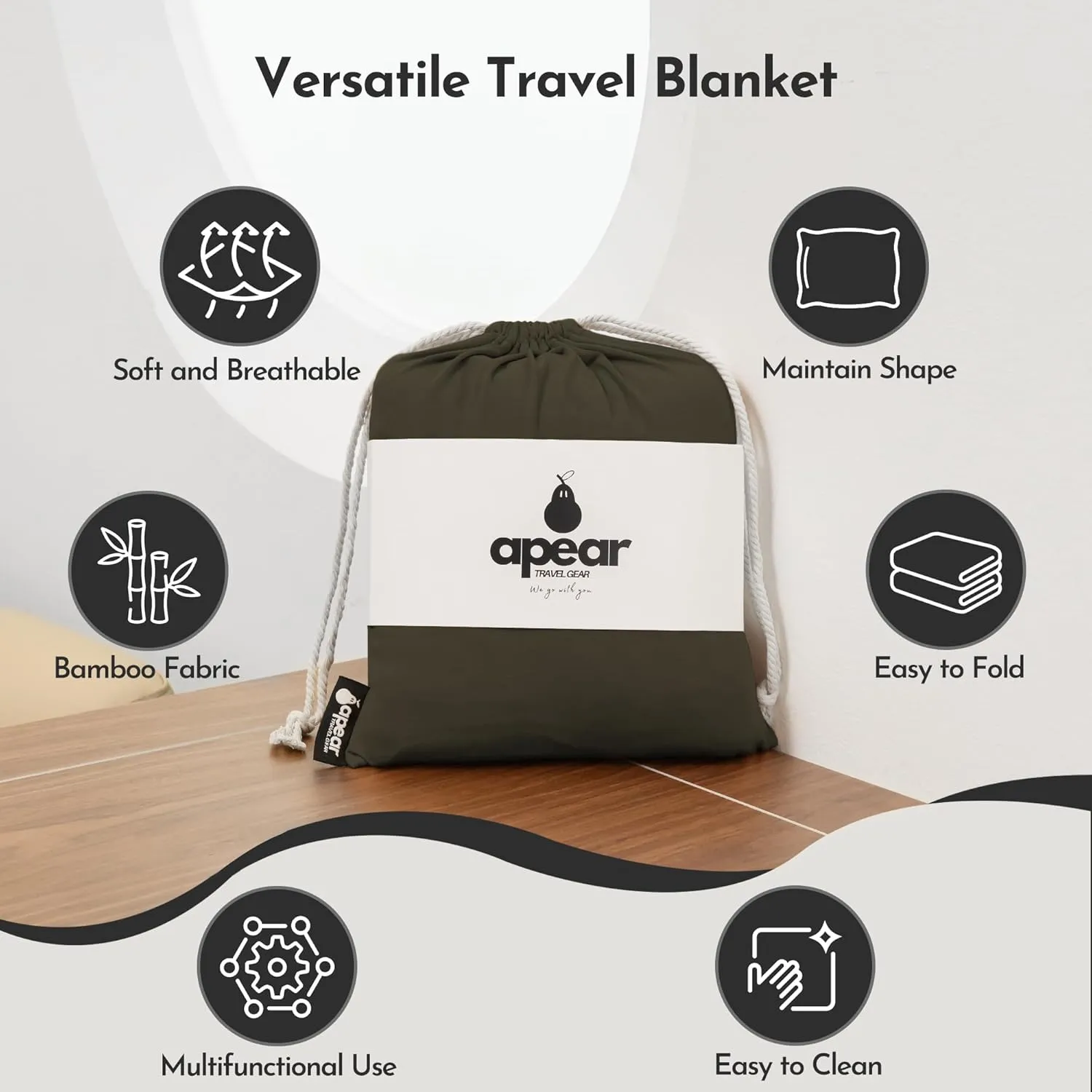 16-in-1 Compact Travel Blanket with Bag – Reversible, Ultra Soft Bamboo Airplane Blanket with Hidden Pocket - Lightweight & Packable for Flights, Camping, Picnic, Travel Essentials