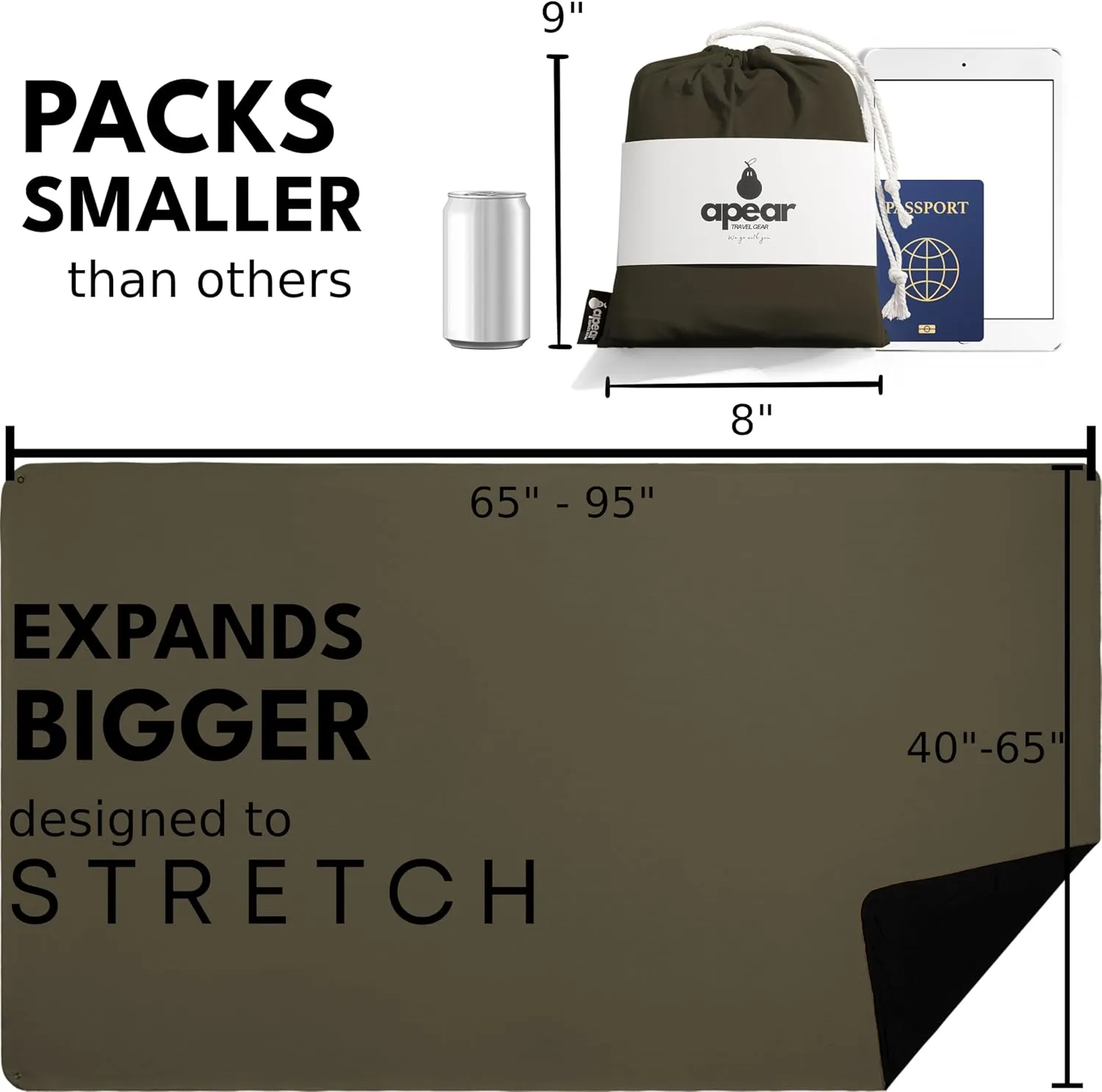 16-in-1 Compact Travel Blanket with Bag – Reversible, Ultra Soft Bamboo Airplane Blanket with Hidden Pocket - Lightweight & Packable for Flights, Camping, Picnic, Travel Essentials