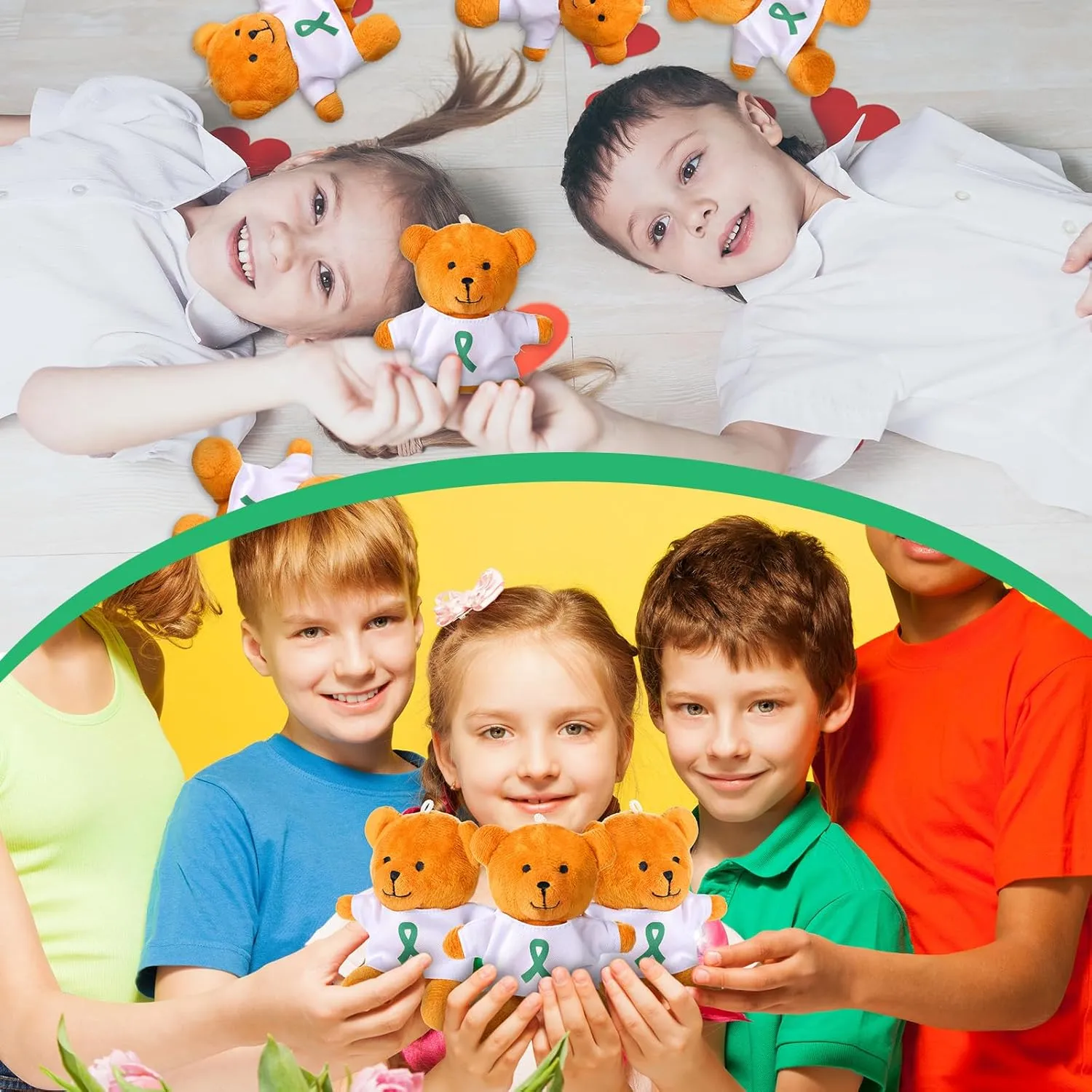 18 Pcs Bulk Mental Health Awareness Bear 4 Inch Green Ribbon Plush Toys Green Mental Health Awareness Ribbon Bear Gifts for Volunteer Charity Fundraiser Event Supplies