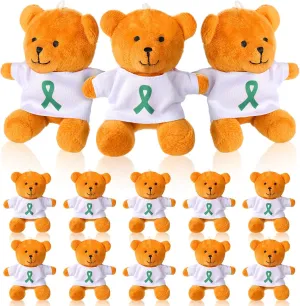 18 Pcs Bulk Mental Health Awareness Bear 4 Inch Green Ribbon Plush Toys Green Mental Health Awareness Ribbon Bear Gifts for Volunteer Charity Fundraiser Event Supplies
