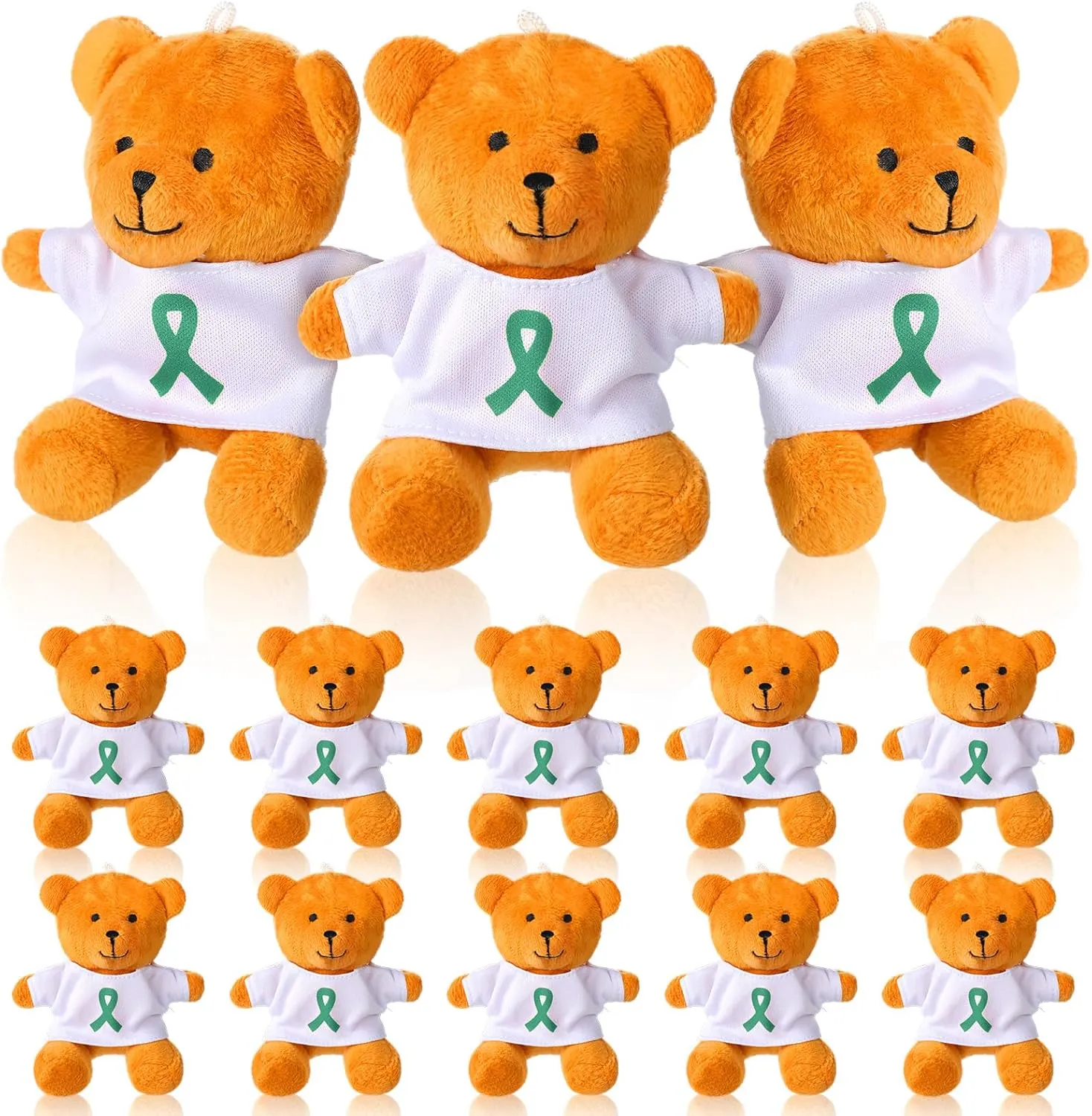 18 Pcs Bulk Mental Health Awareness Bear 4 Inch Green Ribbon Plush Toys Green Mental Health Awareness Ribbon Bear Gifts for Volunteer Charity Fundraiser Event Supplies