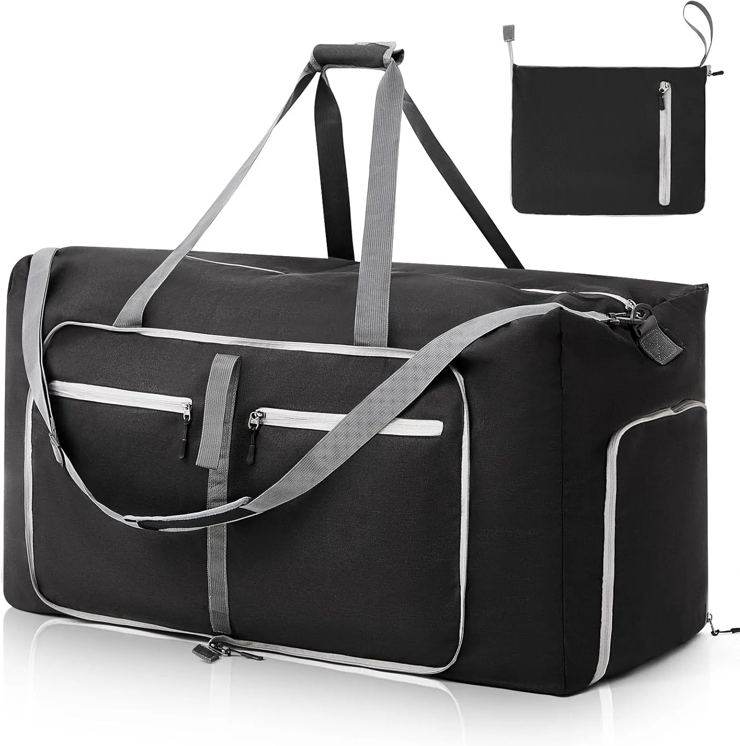 180L Extra Large Foldable Collapsible Travel Duffel Bag for Men Women with Shoe Compartment Lightweight Collapsible Waterproof Luggage for Camping, Gym, Weekender and Family Trips, Black