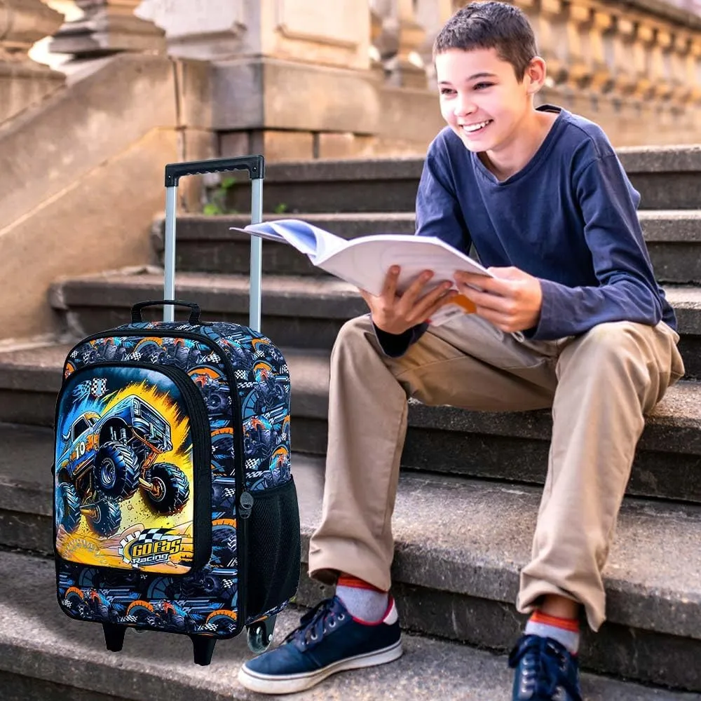 18" Kids Suitcase for Boys, Car Toddler Carry on Luggage with Wheels, Cool Travel Rolling Set(Black)