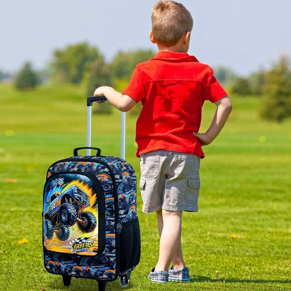18" Kids Suitcase for Boys, Car Toddler Carry on Luggage with Wheels, Cool Travel Rolling Set(Black)