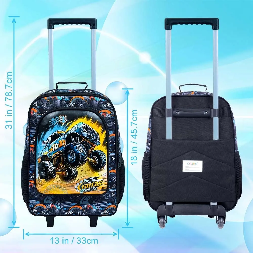 18" Kids Suitcase for Boys, Car Toddler Carry on Luggage with Wheels, Cool Travel Rolling Set(Black)