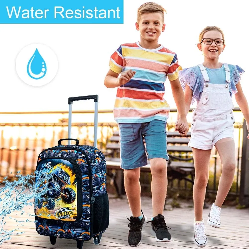 18" Kids Suitcase for Boys, Car Toddler Carry on Luggage with Wheels, Cool Travel Rolling Set(Black)