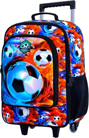 18" Kids Suitcase for Boys, Soccer Toddler Carry on Luggage Set, Cool Football Travel Rolling with Wheels (Fire)