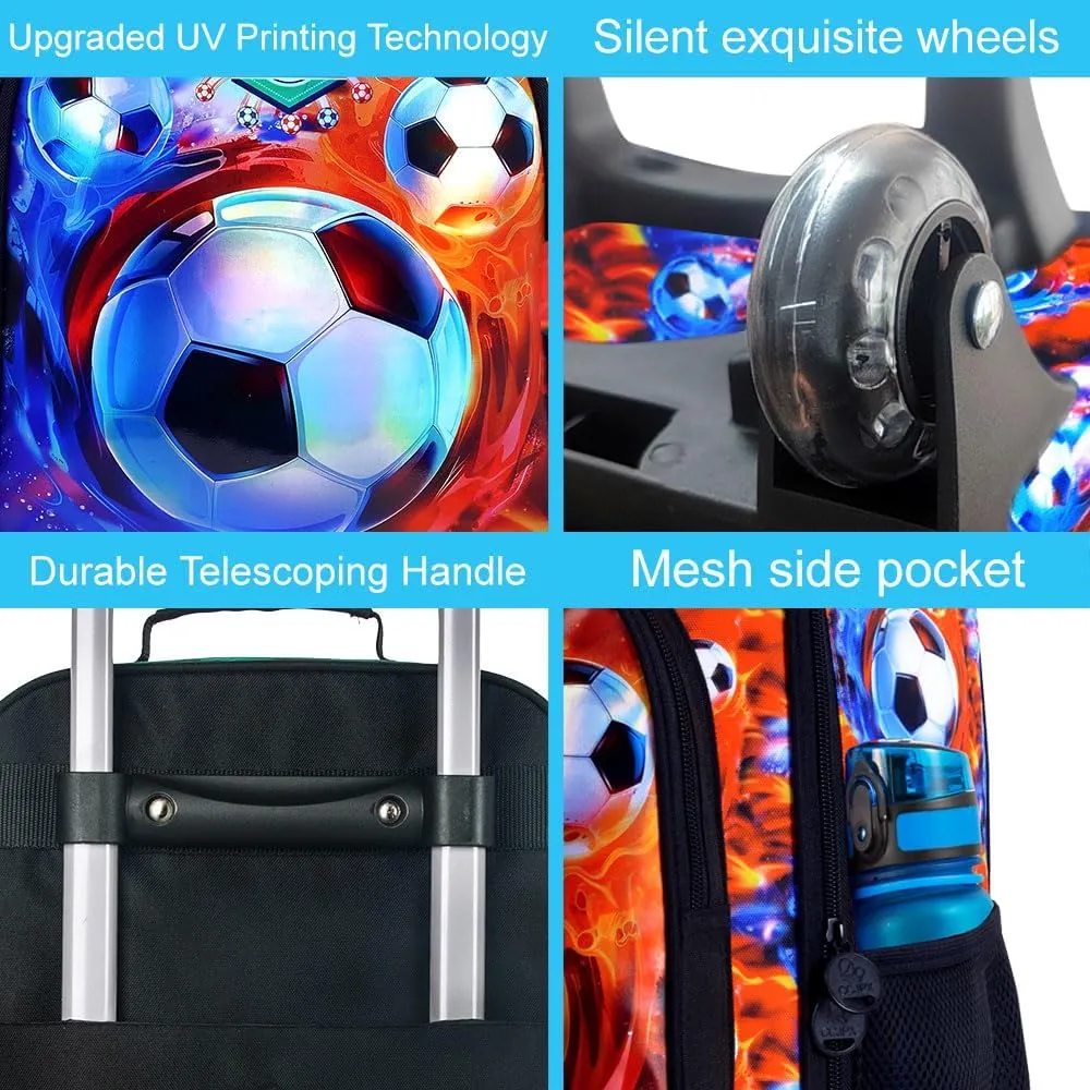 18" Kids Suitcase for Boys, Soccer Toddler Carry on Luggage Set, Cool Football Travel Rolling with Wheels (Fire)