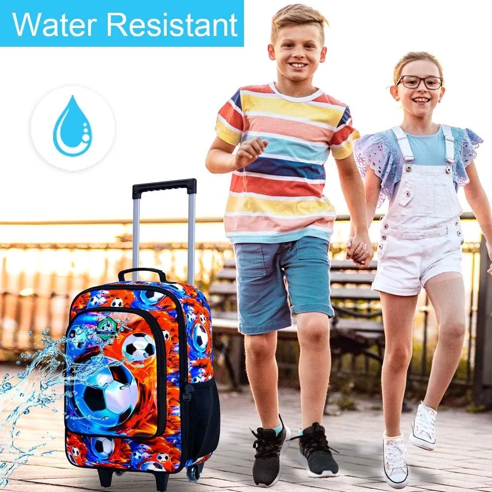18" Kids Suitcase for Boys, Soccer Toddler Carry on Luggage Set, Cool Football Travel Rolling with Wheels (Fire)
