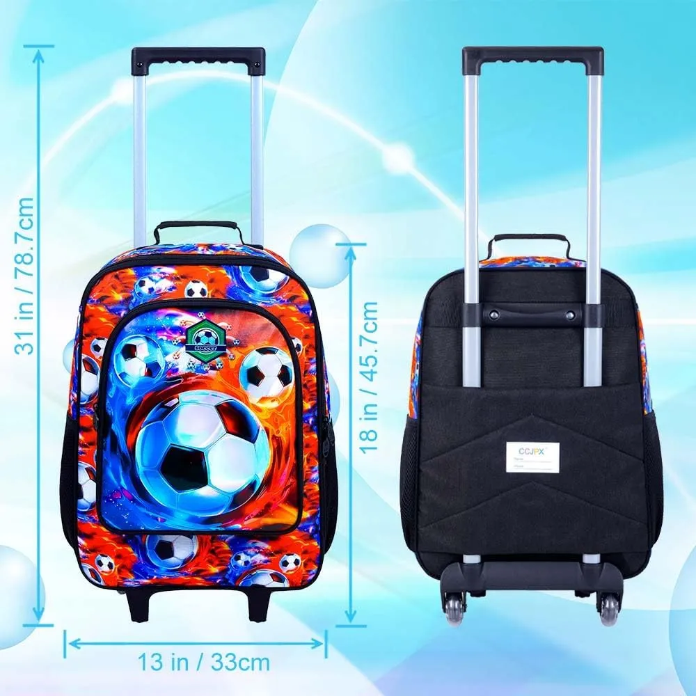 18" Kids Suitcase for Boys, Soccer Toddler Carry on Luggage Set, Cool Football Travel Rolling with Wheels (Fire)