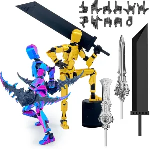 2-Pack Assembled Titan 13 Action Figure, T 3D Printed 13 Action Figure Set T Action Figure Dummy 13 Lucky 13, Desktop Decorations Game Gifts, (LP Golden)