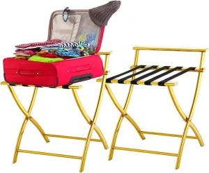2 Pack Foldable Suitcase Rack - Luggage Rack for Hotel Guest Rooms, Travel Bag Support, Floor Storage Holder Stainless Steel Luggage Stand, 20.5×17.7×20.7inch (Color : Bronze)