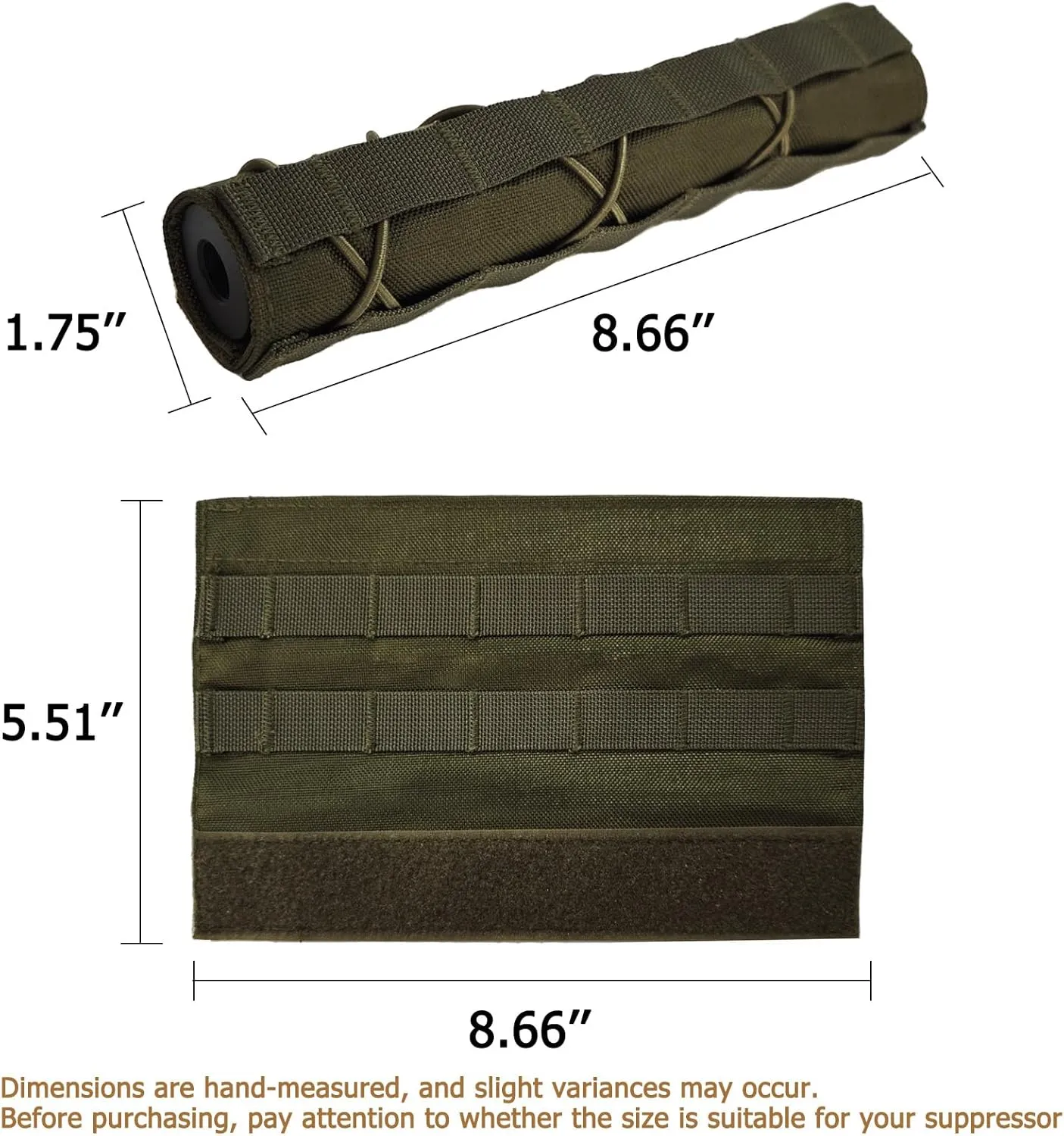2 Pack Quick Release Suppressor Cover in 1000D Nylon - 8.7In Tactical Pouch with Adjustable Molle System for Tactical Tools & Accessories, Hunting, Outdoor