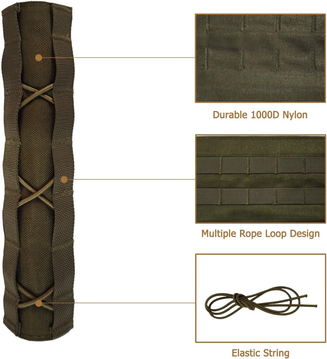 2 Pack Quick Release Suppressor Cover in 1000D Nylon - 8.7In Tactical Pouch with Adjustable Molle System for Tactical Tools & Accessories, Hunting, Outdoor