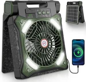 20000mAh Solar Fan & Portable Camping Fan with Lantern Rechargeable Battery Operated, 20H Run Time Max, 8H Timer, 90° Adjustable Portable 48H LED Light for Picnic, Hurricane, Fishing1