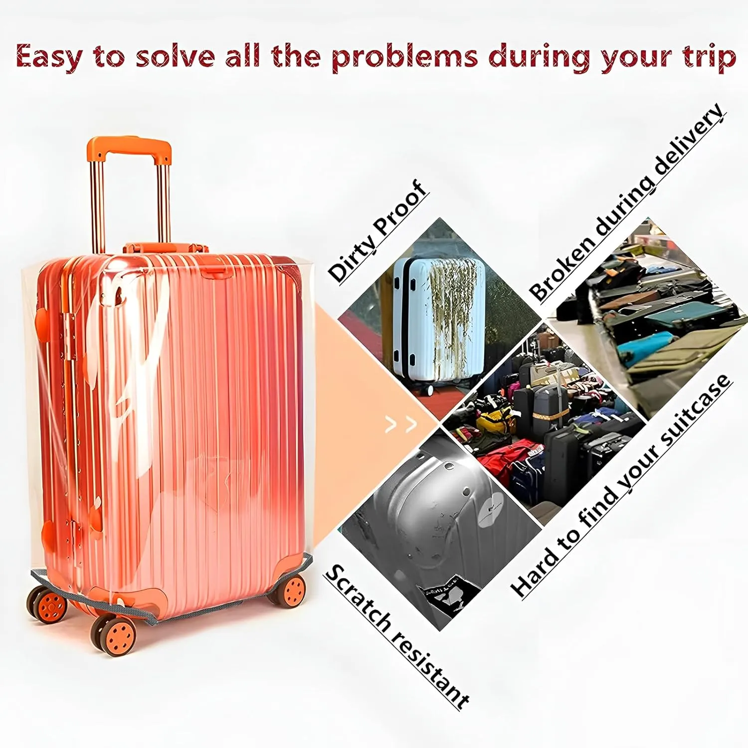 20/24/28 Inch Thicken Transparent Luggage Cover Suitcase Protector Waterproof PVC Full Clear Cover Travel Suitcase Set Full Clear 20 24 28 inch
