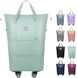 2025 New Large Capacity Travel Bag - Universal Wheel Removable,Rolling Duffle Bag with Wheels，Foldable Travel Bag, Green, Wheel-equipped