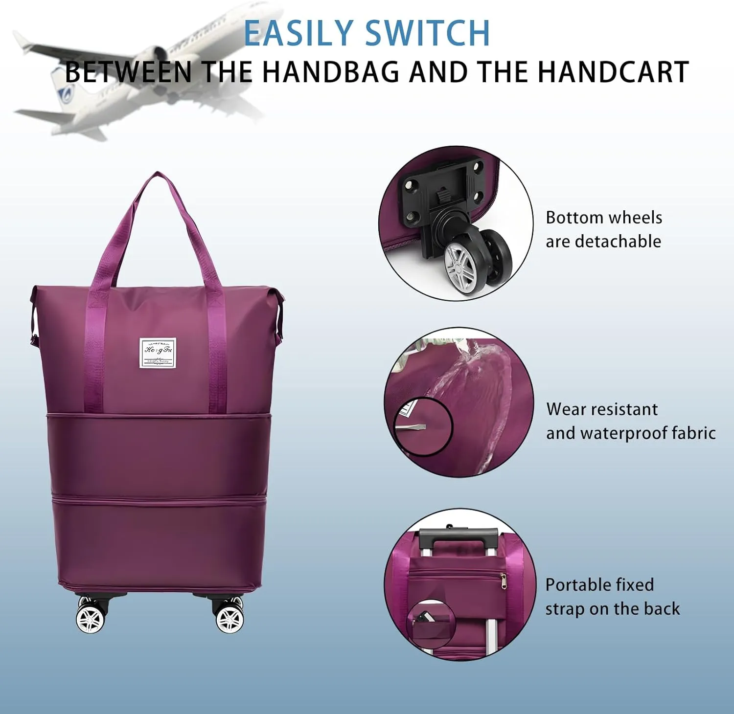 2025 New Large Capacity Travel Bag - Universal Wheel Removable,Rolling Duffle Bag with Wheels，Foldable Travel Bag, Green, Wheel-equipped