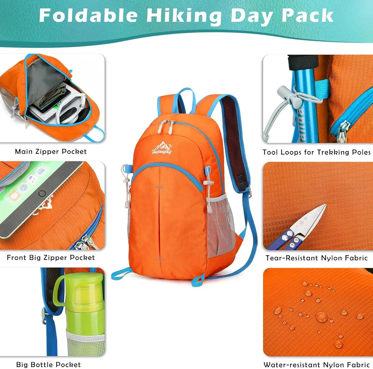 20L Small Hiking Backpack, Lightweight Foldable Daypack Water-resistant Travel Camping Packable Backpack