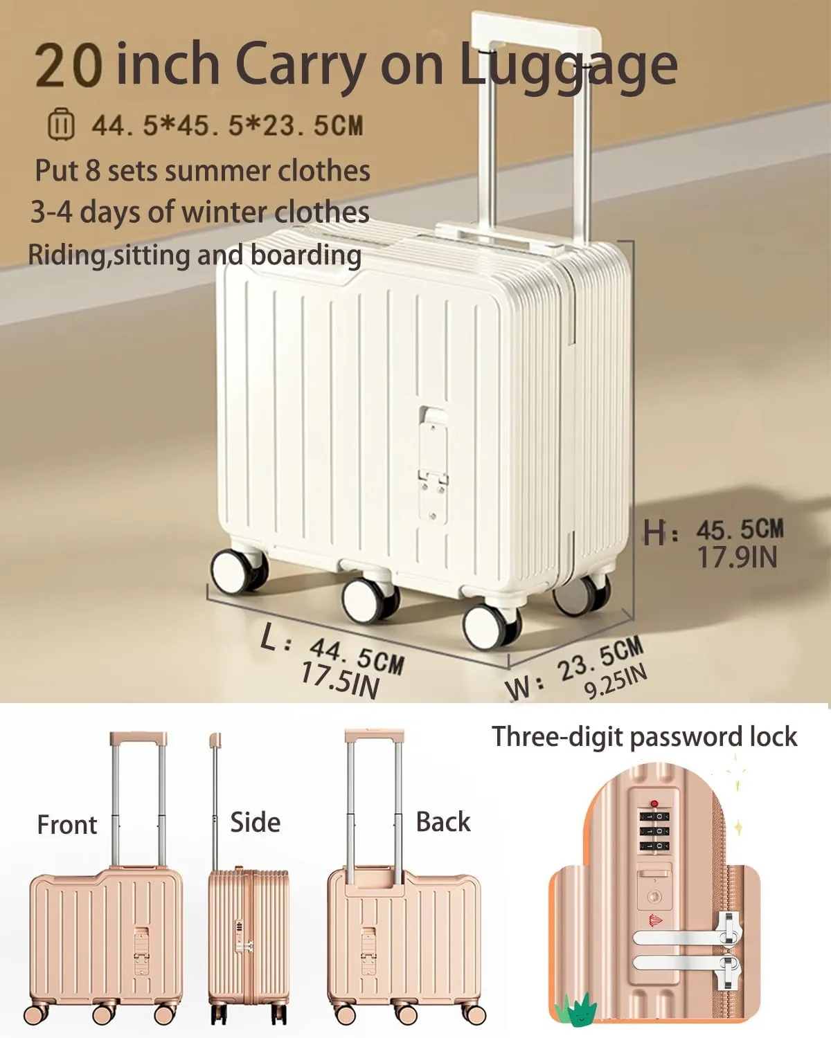 20" Ride-On Suitcase, Carry On Luggage Double Zipper Luggage with Spinner Wheels Carry on Toddler Luggage Travel Rolling Luggage Carry on Luggage Airline Approve (light pink)