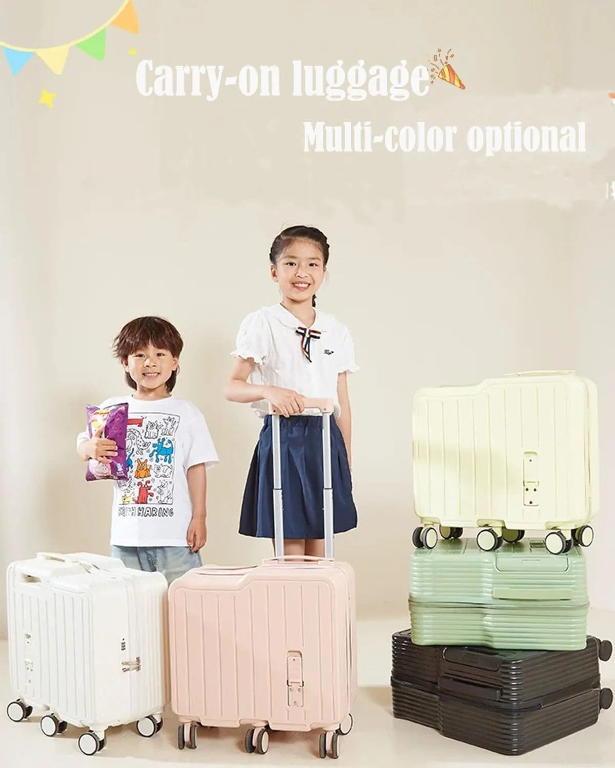 20" Ride-On Suitcase, Carry On Luggage Double Zipper Luggage with Spinner Wheels Carry on Toddler Luggage Travel Rolling Luggage Carry on Luggage Airline Approve (light pink)