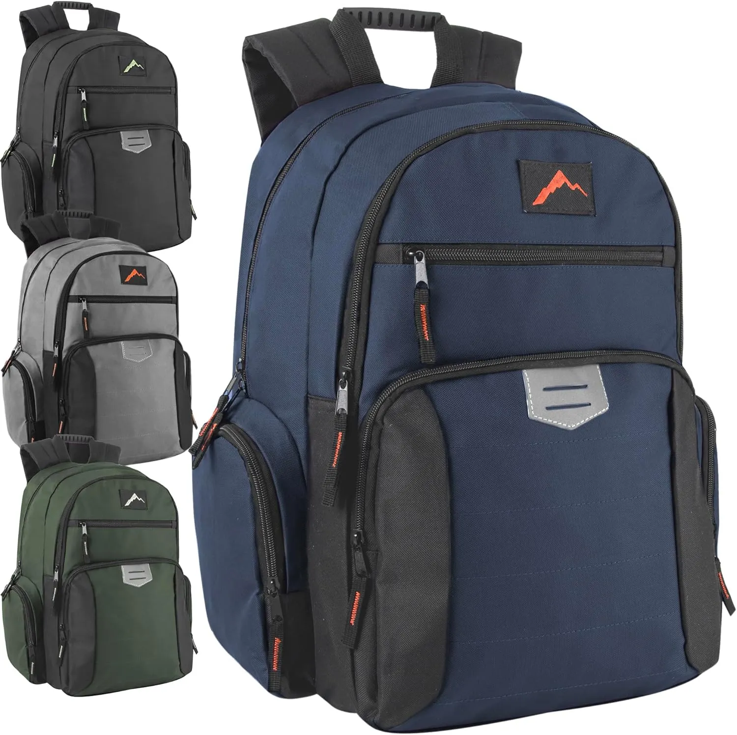 24 Pack Bulk Dual Compartment Reflective Backpacks Wholesale for College, Homeless Men, Women, Sports (Darker Colors Pack)