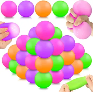 24 Pack Stress Balls for Kids Adults, Stretchy Stress Balls Fidget Toys for Anxiety Stress Relief Sensory Toys Pull Stretch Squeeze Squishies Ball for Students Classroom Prizes Box Toys Party Favors