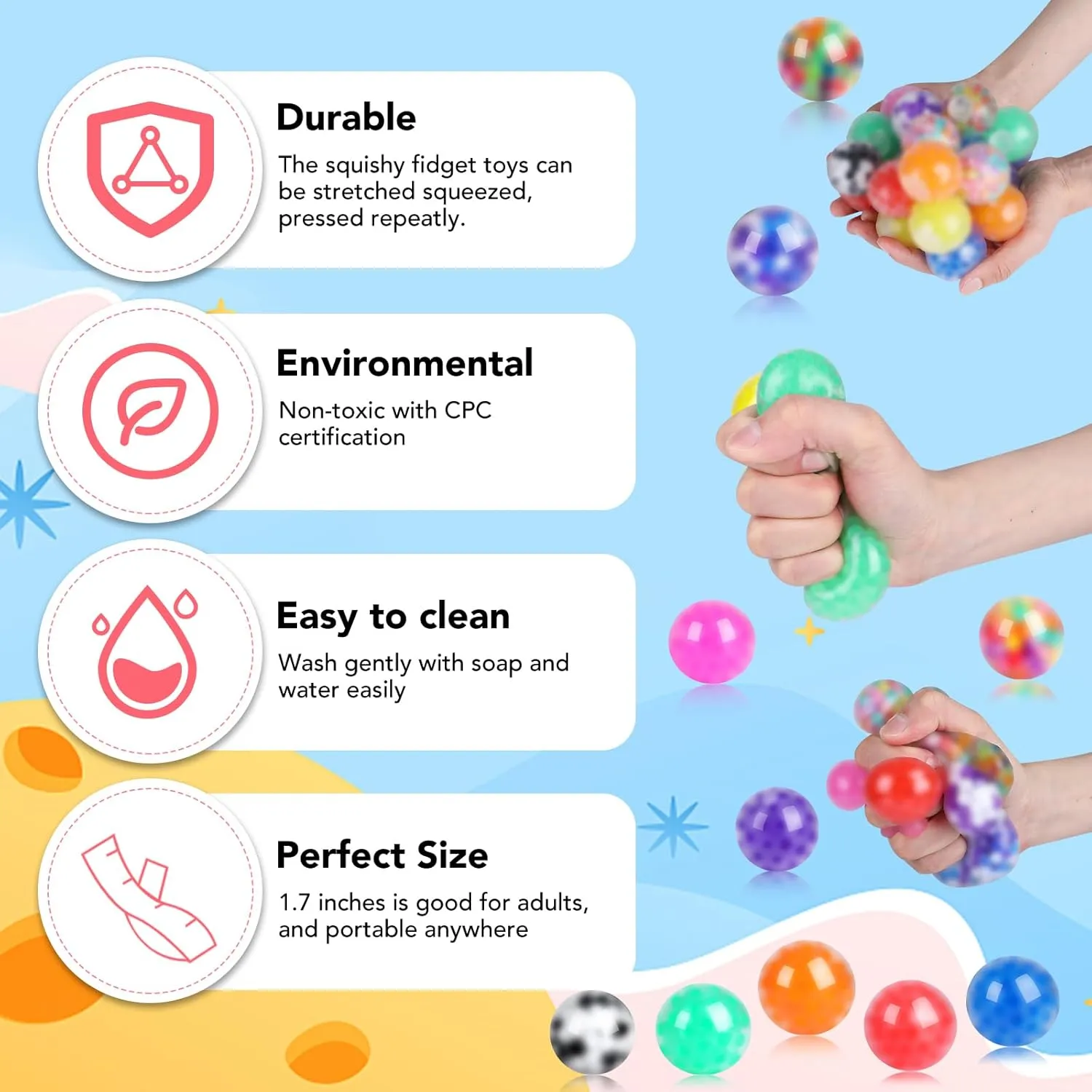 24Pack Stress Balls, Squishy Ball, Squishy Squeeze Balls Bulk Fidget for Adults, Stress Relief Balls, Party Favors, Birthday Gift, Goodie Bag Stuffers