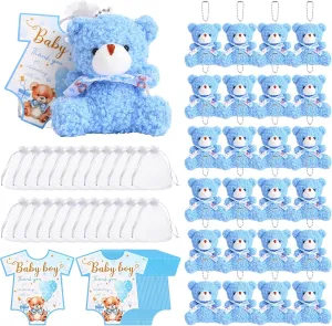 25 Set Mini Bears for Baby Shower Tiny Plush Bear Bulk 4.72 Inch Stuffed Bears Keychain with Thank You Tag and Organza Bag for Bear Party Favor Birthday (Naive Style)