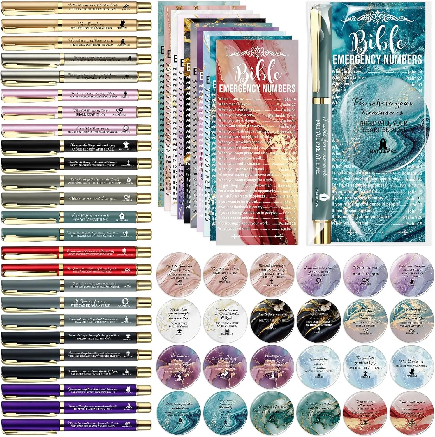 25 Sets Women Christian Gifts Bulk Bible Verse Gel Pens Emergency Bookmarks Religious Compact Mirrors for Mother Grandmother Daughter Bible Study Group(Watercolor)