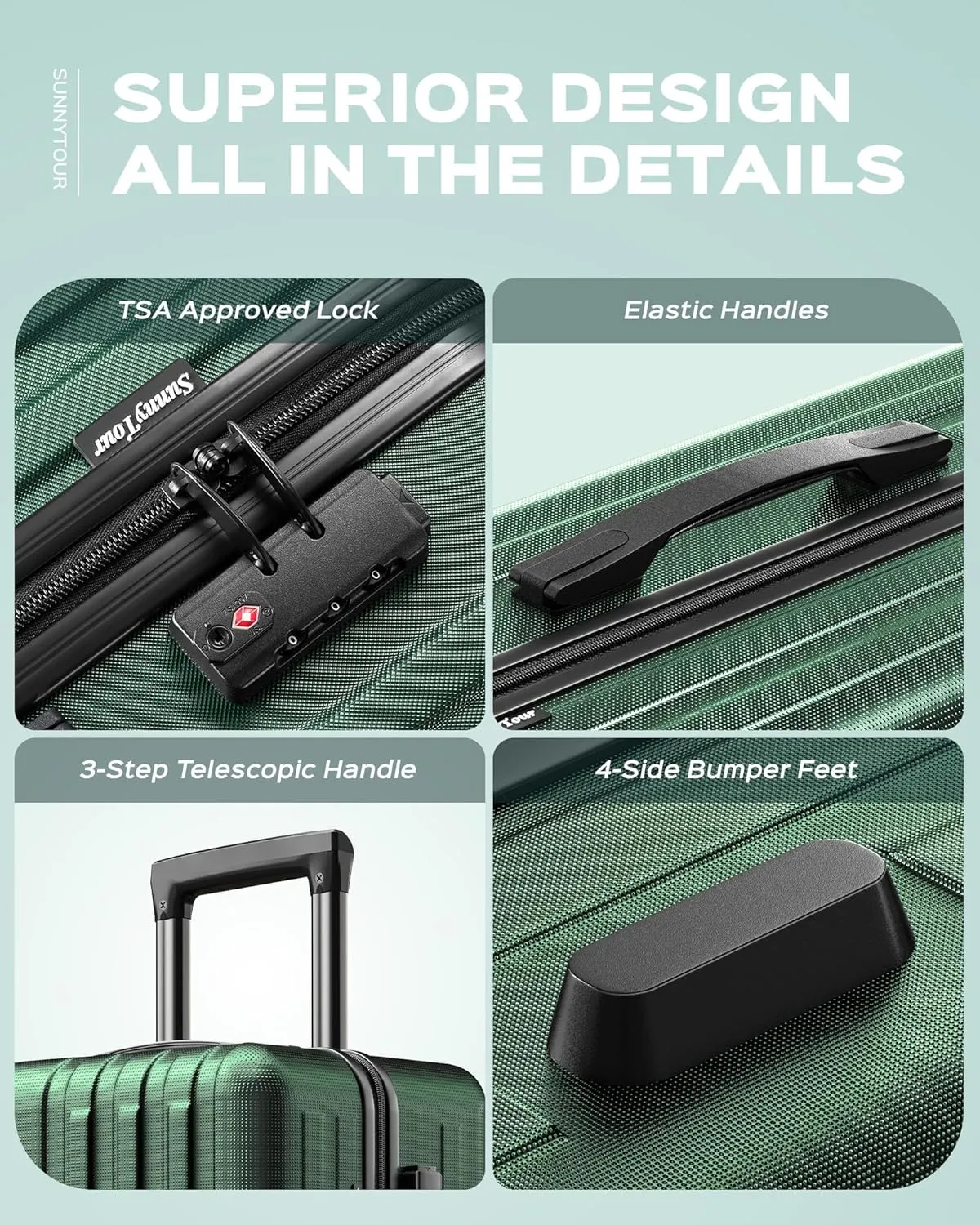 28 inch Luggage Hardside Lightweight Suitcase with Spinner Wheels TSA Lock for Travel Business, Green