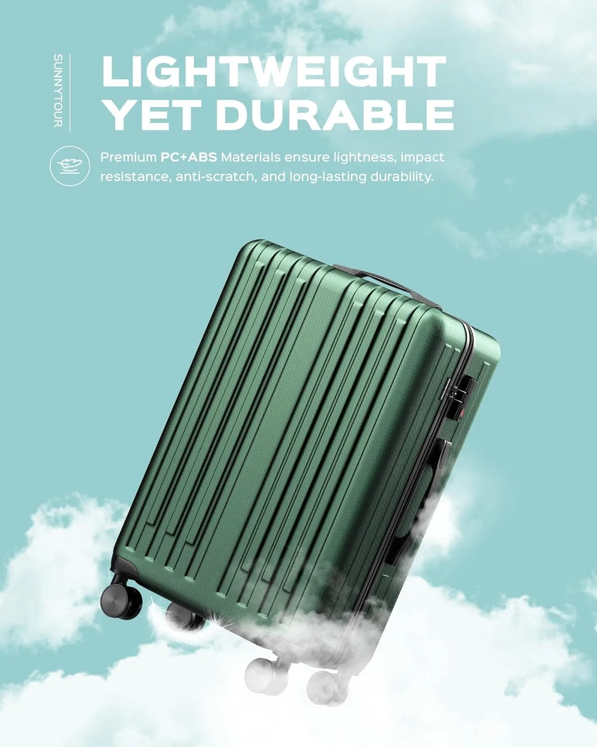 28 inch Luggage Hardside Lightweight Suitcase with Spinner Wheels TSA Lock for Travel Business, Green