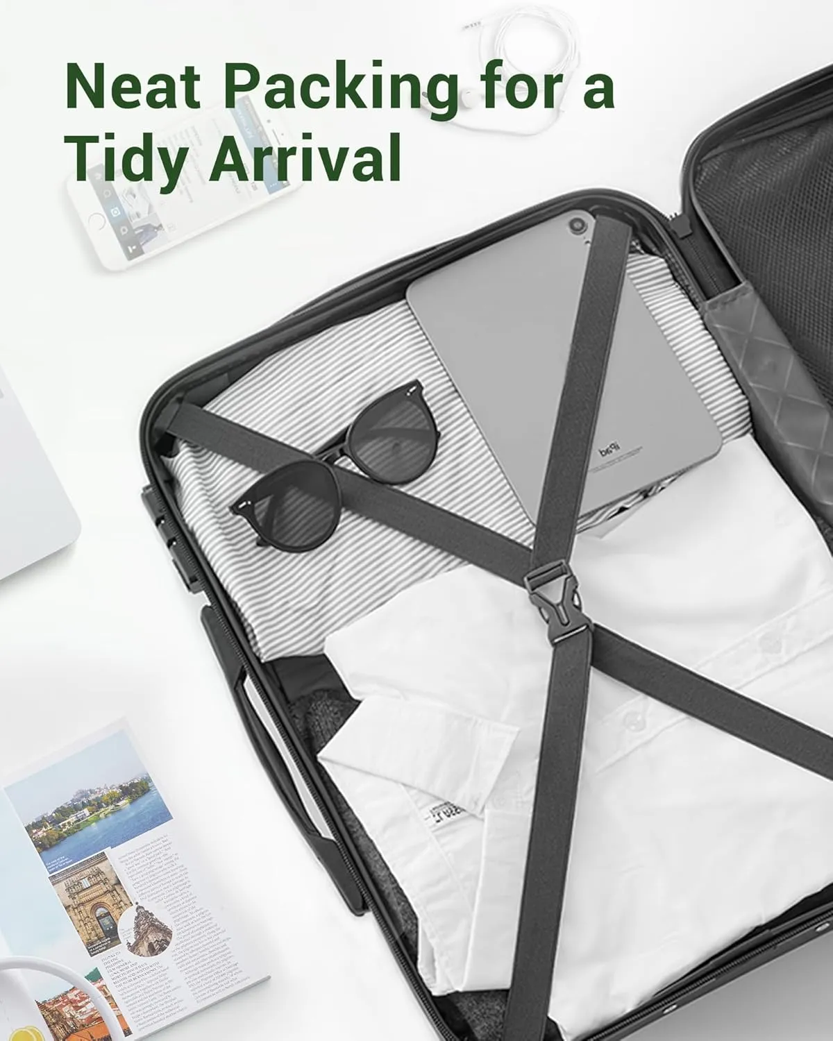 28 inch Luggage Hardside Lightweight Suitcase with Spinner Wheels TSA Lock for Travel Business (Green&Black)