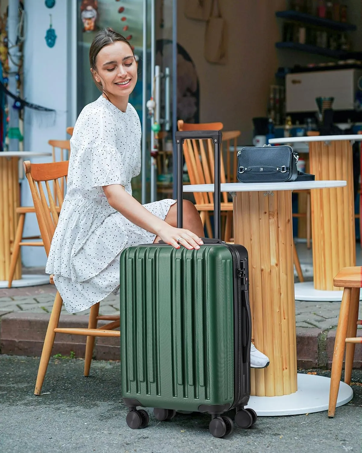 28 inch Luggage Hardside Lightweight Suitcase with Spinner Wheels TSA Lock for Travel Business (Green&Black)