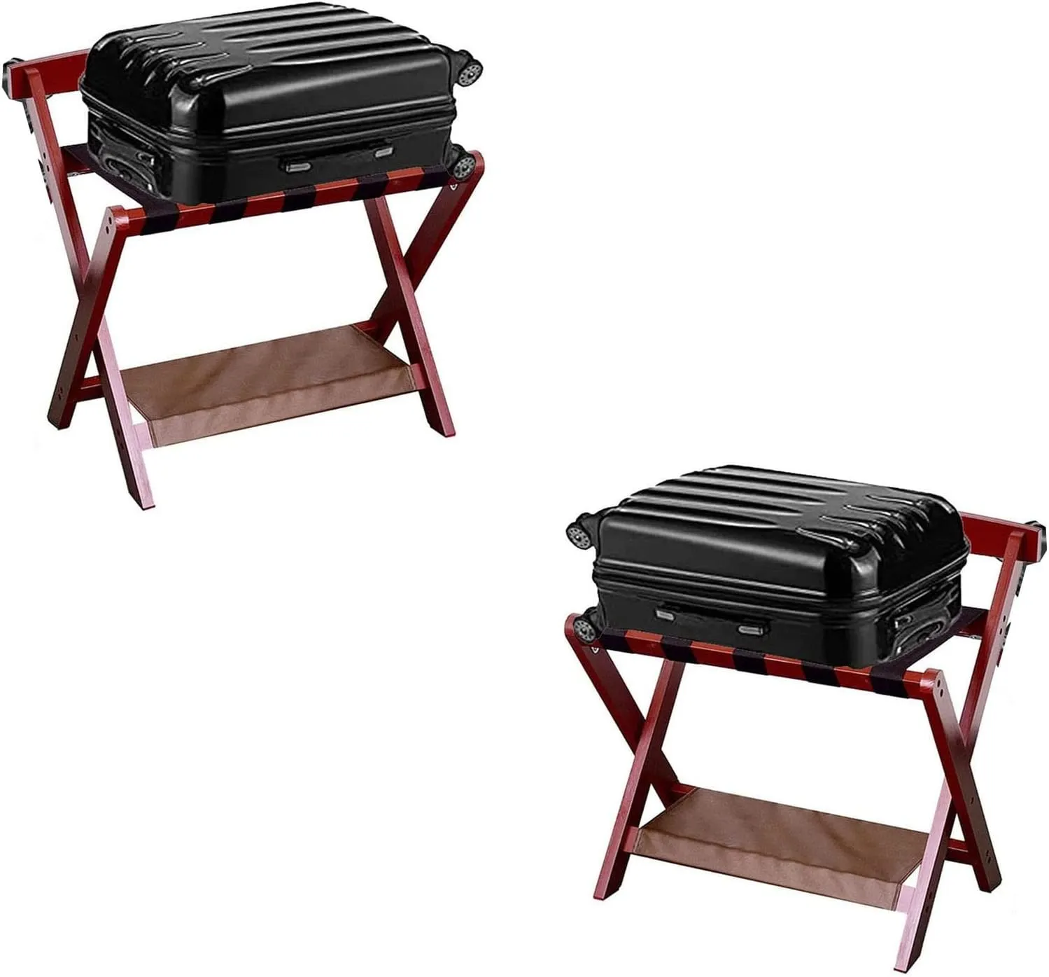 2Pcs Classic Luggage Rack - Foldable Luggage Rack, Made of Solid Hardwood, Easy to Assemble, for Home, Bedroom and Travel (Color : Wine Red)