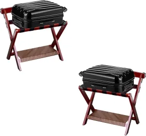 2Pcs Classic Luggage Rack - Foldable Luggage Rack, Made of Solid Hardwood, Easy to Assemble, for Home, Bedroom and Travel (Color : Wine Red)