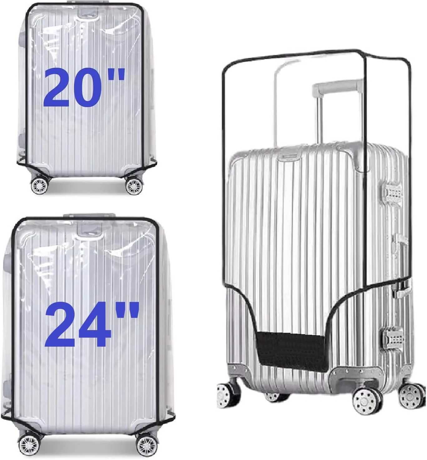 2pcs Clear PVC Suitcase Covers Protectors Transparent Luggage Cover Waterproof Wheeled Suitcase Dust Cover Dustproof Travel Luggage Sleeve Protector 20" 24"(2PCS)