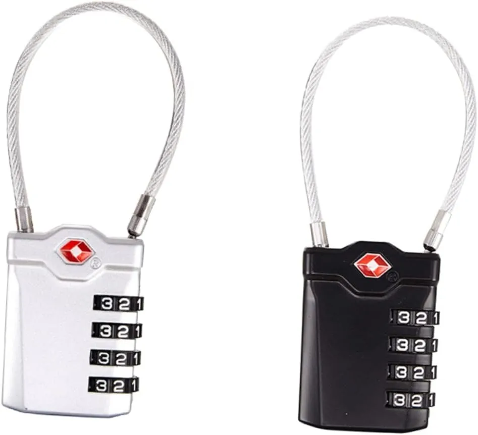 2Pcs Combination Luggage Locks Open Red Indicator Customs Suitcase Padlocks Secure Travel Tool for Suitcase Backpack Outdoor Safety Silver Black