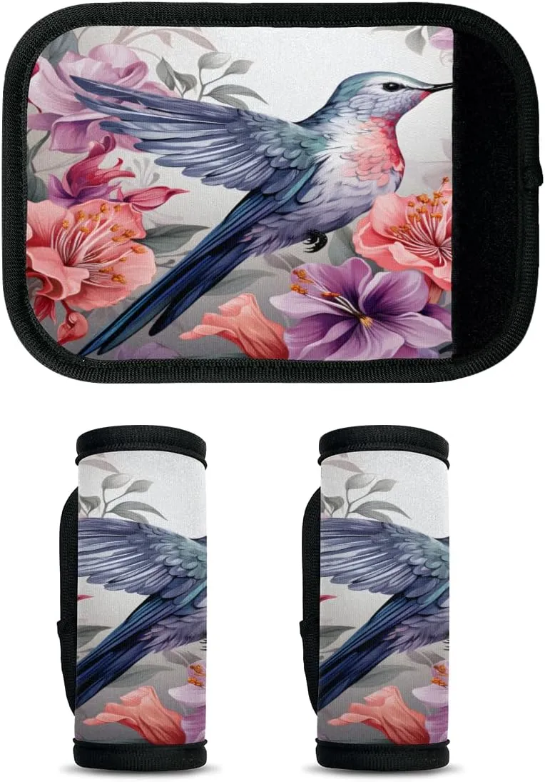 2Pcs Luggage Handle Wrap for Suitcase, Spring Floral Hummingbird Luggage Identifiers Travel Bag Wraps Suitcase Handle Protection Sleeve Cover