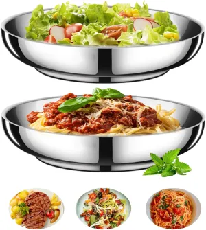 2PCS Stainless Steel Dinner Plates 8.7" Double Layered Metal Round Dinner Plates Unbreakable, Oven & Dishwasher Safe, Heat-Resistant for Indoor/Outdoor Use, Perfect for Camping, BBQ & Everyday Meals