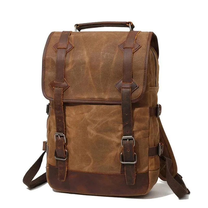 3 Colors Waxed Genuine Leather Backpack Large Capacity