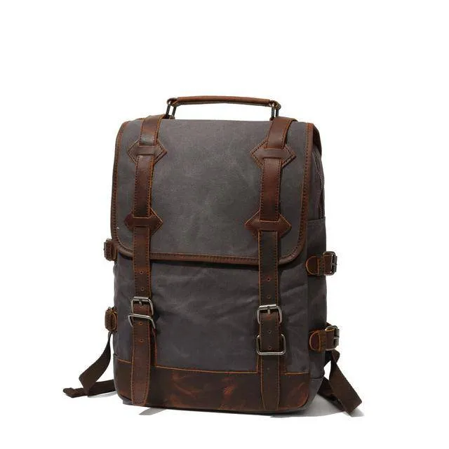 3 Colors Waxed Genuine Leather Backpack Large Capacity