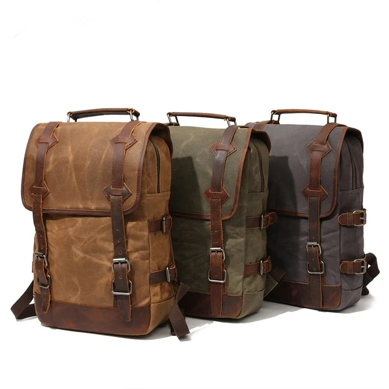 3 Colors Waxed Genuine Leather Backpack Large Capacity