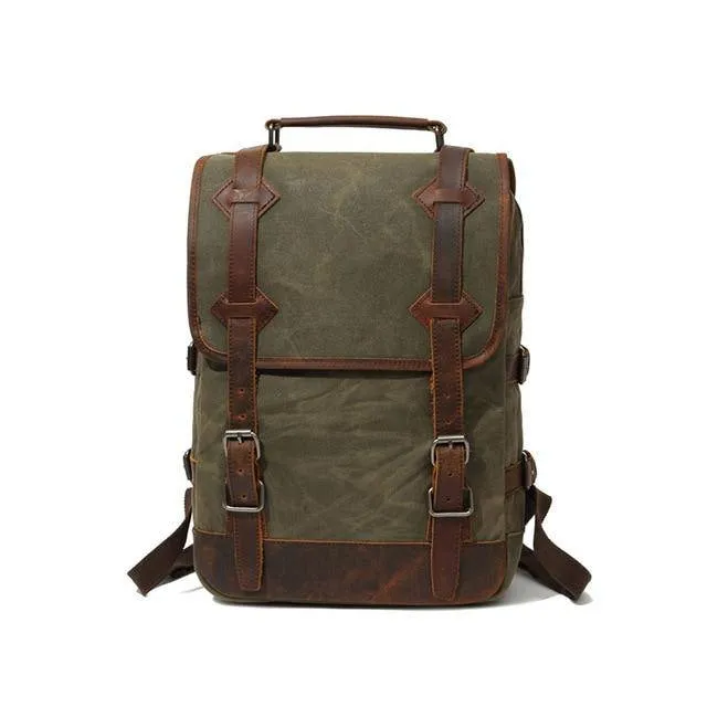 3 Colors Waxed Genuine Leather Backpack Large Capacity