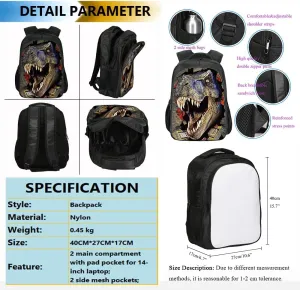3 in 1 Dinosaur School Backpack Set for Kids Boys Rucksack Books Bag Girls Backpack with Lunch Bag and Pencil Case (Pattern 2), Medium