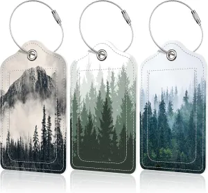 3 Pack Misty Forest Luggage Tag for Suitcases Foggy Mountains and Forest PU Leather Bag Travel Suitcase ID Identifier Baggage Tags for Women Men Travel